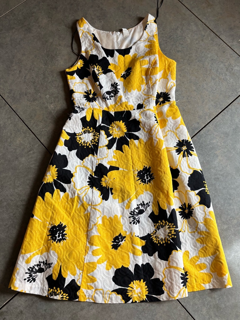 Yellow Black White Floral Fit & Flare Dress